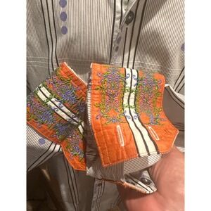 Robert Graham 2XL Stripe Dot Shirt Silk Trim Flip Cuff Art Button Up KWT